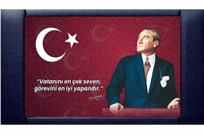 Atatrk Resimli Deri Makam Panosu 85x140 cm